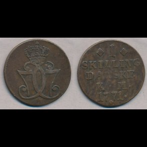 1771, Christian VII, 1 skilling, lbnr 4,