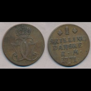 1771, Christian VII, 1 skilling, lbnr 5,