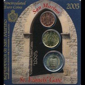2005, San Marino, euro mntst, 2, 20 & 2 cent