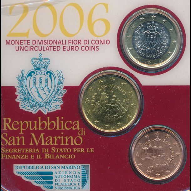 2006, San Marino, euro mntst, 1 , 50 &amp; 5 cent