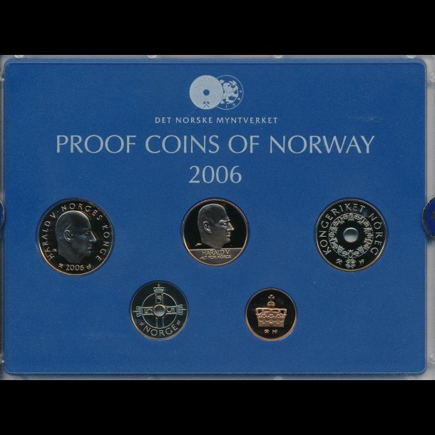 2006, Norge, proof mnt st bestende af 50 re, 1, 5, 10 og 20 krone