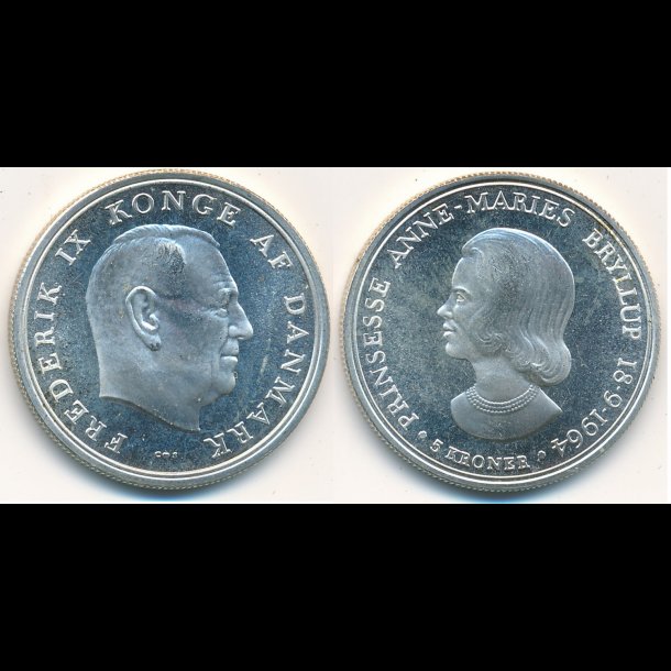 1964, 5 kroner, Prinsesse bryllup, M - 5 kroner erindringsmønter - samlerforum