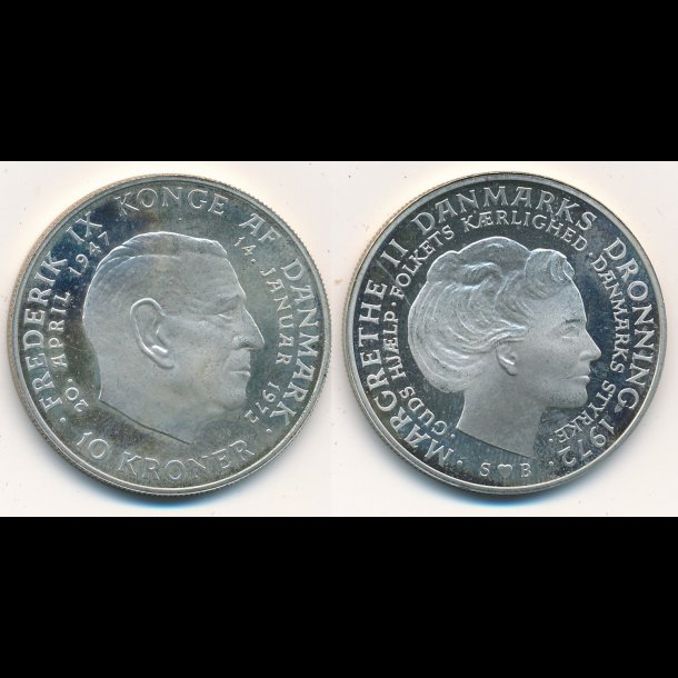 1972, 10 kroner, Tronskifte Frederik IX - Margrethe II, M