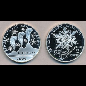 2005, San Marion, 5 euro, vinter Olympiade Torino