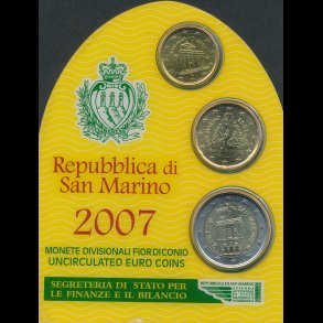 2007, San Marino, euro m�nts�t, 10 og 20 cent, 2 euro