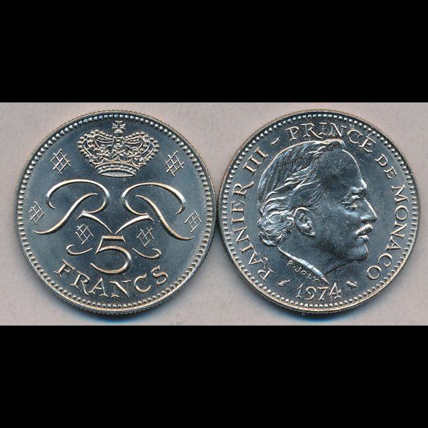 1974, Monaco, Rainier III, 5 francs