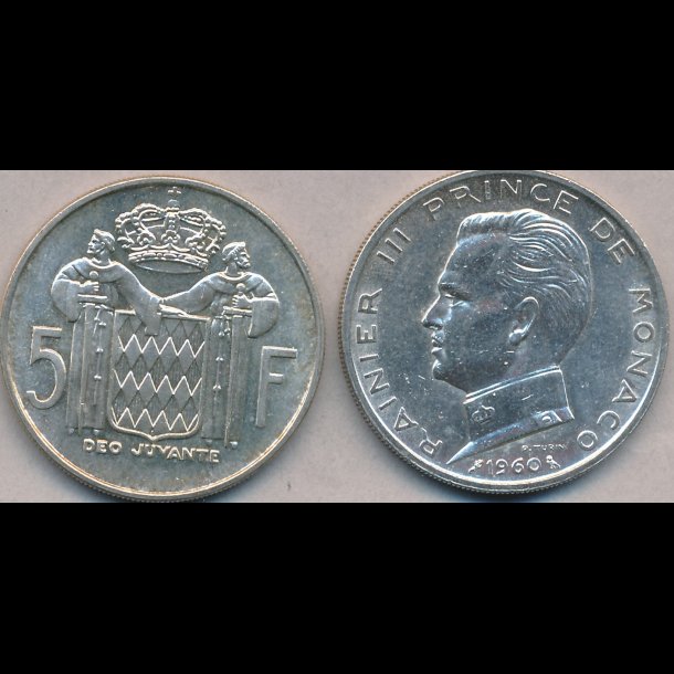 1960, Monaco, Rainier III, 5 francs, slvmnt,