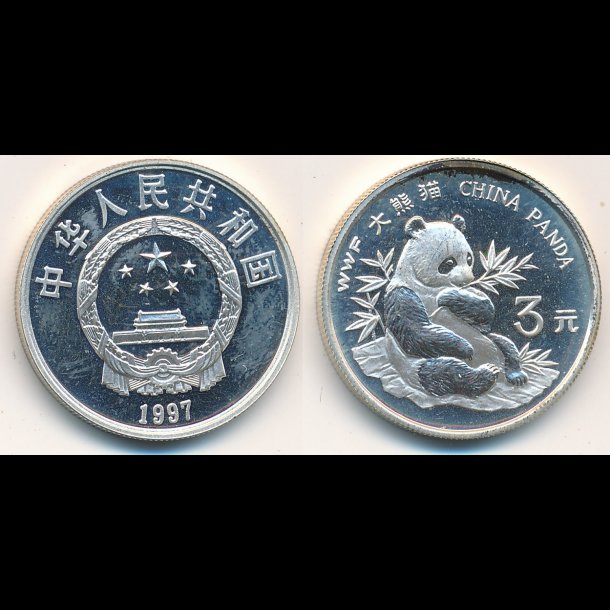 1997, Kina, 3 yuan, panda, WWF-Coin
