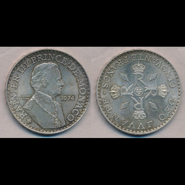 1974, Monaco, Rainier III, 50 francs