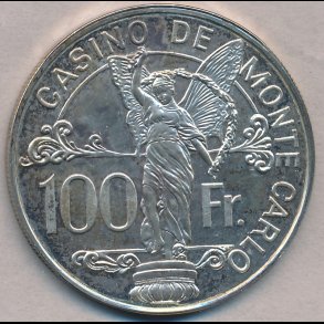 Uden �r, Monaco, 100 francs, Casino de Monte Carlo, smuk bl� �ske medf�lger,
