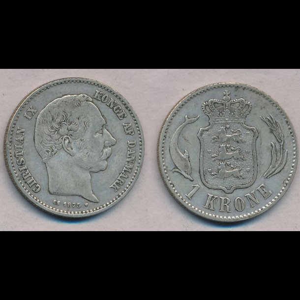 1875, Christian IX, 1 krone, slv,