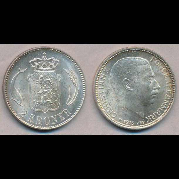 1915, 2 kroner, slvmnt, 0, NEDSAT!