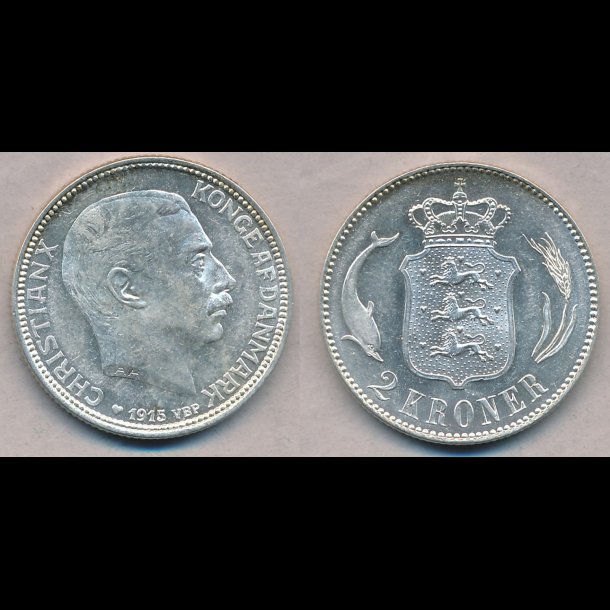 1915, 2 kroner, slvmnt, 0 / 01,