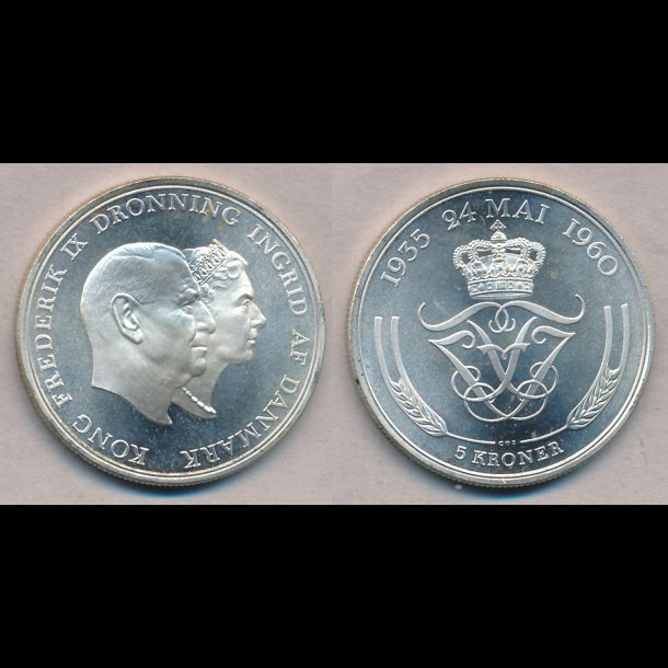 1960, 5 kroner, Kong Frederik IX og Dronning Ingrid's slvbryllup, M