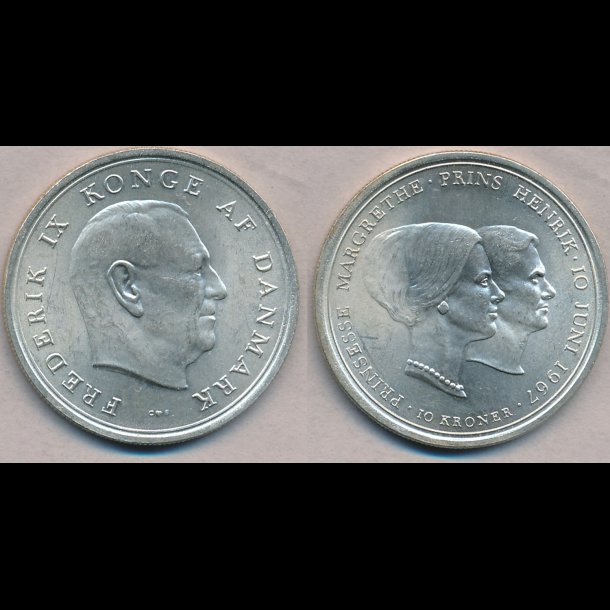 1967, 10 kroner, bryllups mnt, prinsesse Margrethe og prins Henrik 10 juni 1967, 0,