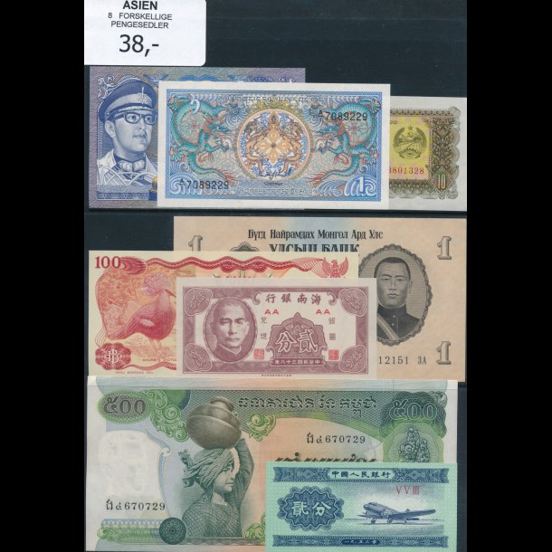 Asien, 8 forskellige pengesedler