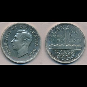 1951, Canada, George VI, 5 cents, big nickel, 01