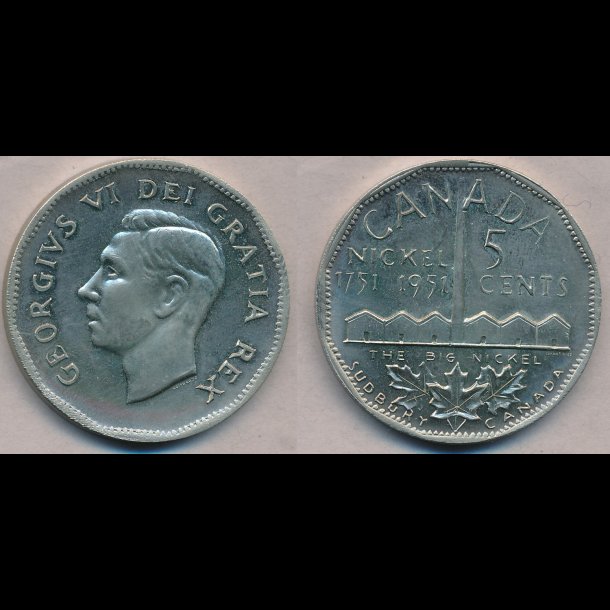 1951, Canada, George VI, 5 cents, big nickel, 01