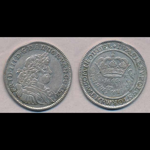 1666, Frederik III, 2 mark, 1+, H108A