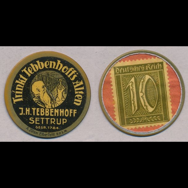 1920-21, Postskillemnt, Tyskland, Trinkt Tebbenhoff's Alten, 10 pf. frimrke,