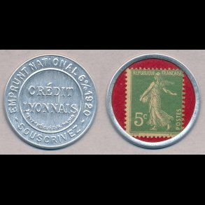 1920-22, Postskillemnt, Frankrig, Credit Lyonnaise, 5 centimer frimrke,