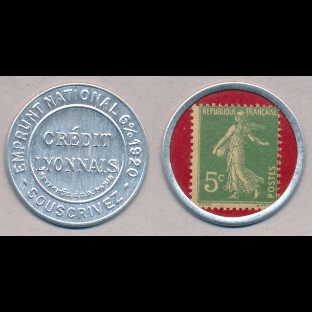 1920-22, Postskillemnt, Frankrig, Credit Lyonnaise, 5 centimer frimrke,