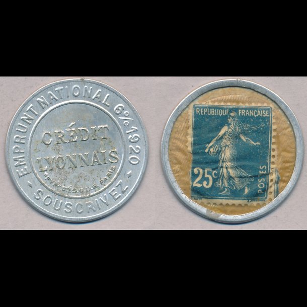 1920-22, Postskillemnt, Frankrig, Credit Lyonnaise, 25 centimer frimrke,