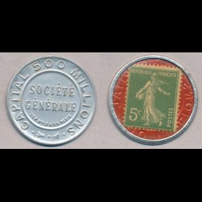 1920-22, Postskillem�nt, Frankrig, Soci�t� General, 5 centimer frim�rke,