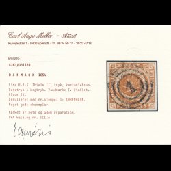 .1 IIIe, Danmark 1854, 4 rigsbank skilling, Thiele III. tryk, 