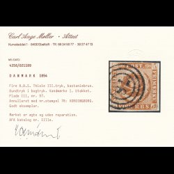 .1 IIIe, Danmark 1854, 4 rigsbank skilling, Thiele III. tryk,