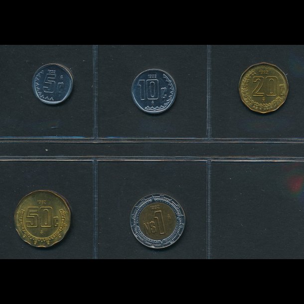 1993, Mexico, 5-,10-,20- og 50 centavos, 1 peso, 0805,