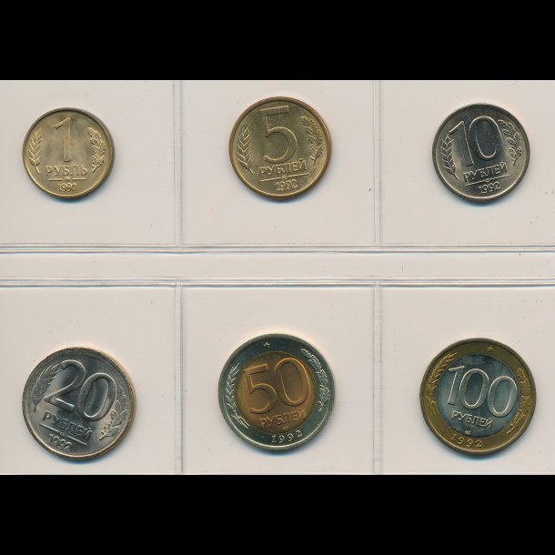 1992, Rusland, 1-,5-,10-,20-,50- og 100 Rubler, 0814,