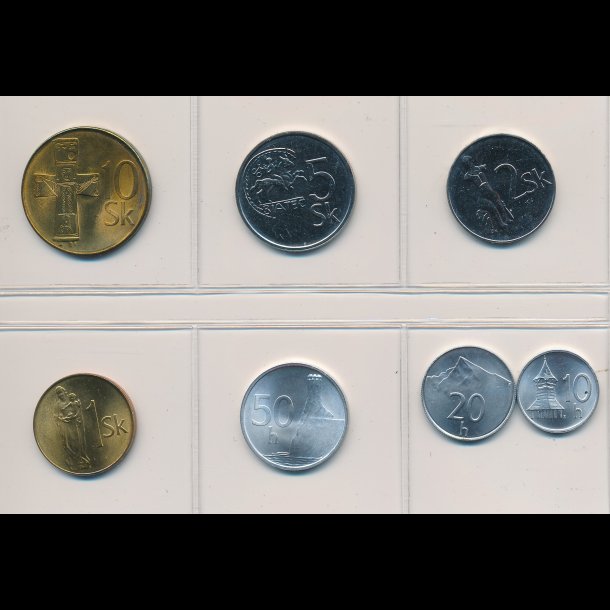 1993, Slovakiet, rsst, 10-,20- og 50 heller, 1-,2-,5- og 10 koruna, 0817,