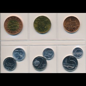 1993, Tjekkiet, rsst, 10-,20- og 50 heller, 1-,2-,5-,10-,20- og 50 koruna, 0820,