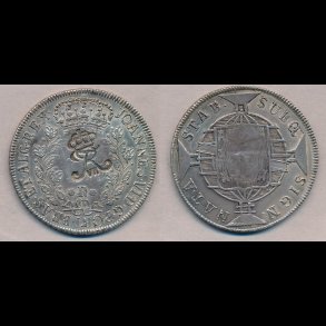 1818, Dansk Vestindien, Brasilien, Joao VI, 960 Reis, kontramarkeret med kronet Fr. VII, 1+, H 24,