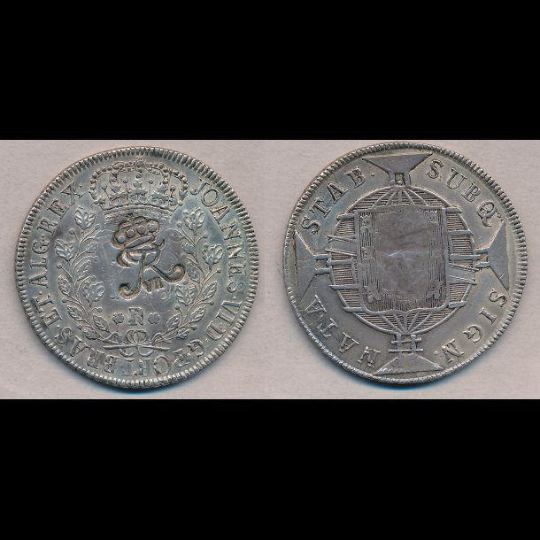 1818, Dansk Vestindien, Brasilien, Joao VI, 960 Reis, kontramarkeret med kronet Fr. VII, 1+, H 24,