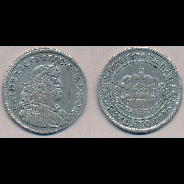 1667, Frederik III, 2 mark, 1+, H107A