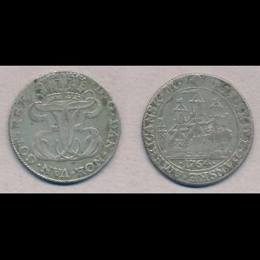 1764, Dansk Vestindien, Frederik V, 12 skilling, 1+, H5B,