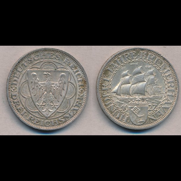 1927, Tyskland, 3 Reich Mark, 01, Hundert Jahre Bremerhaven,