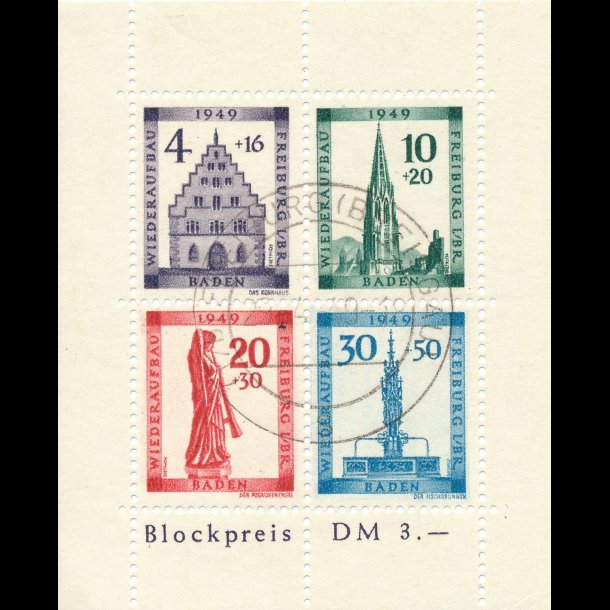 1949, Tyskland, Den Franske, Zone, Baden, Genopbygning miniark, &#664;,