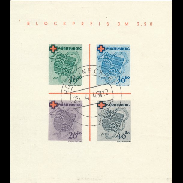 1949, Tyskland, Wrttemberg, Den Franske Zone, Rde Kort miniark &#664;