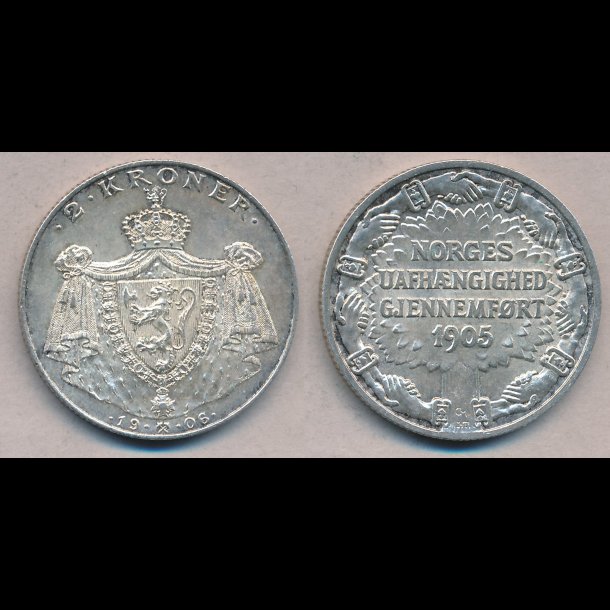1906, Norge, 2 kroner, Norges uafhngighed giennemfrt 1905, 