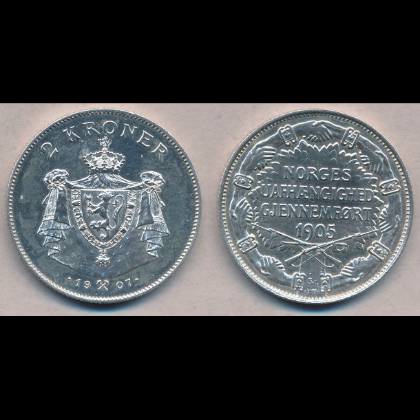 1907, Norge, 2 kroner, Norges uafhngighed giennemfrt 1905, gevr, 01