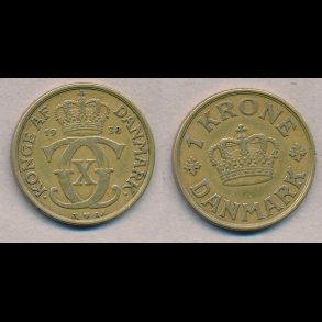 1938, 1 krone, 1+,