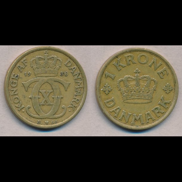 1930, Christian X, 1 krone, 1(+), gul 1 krone,