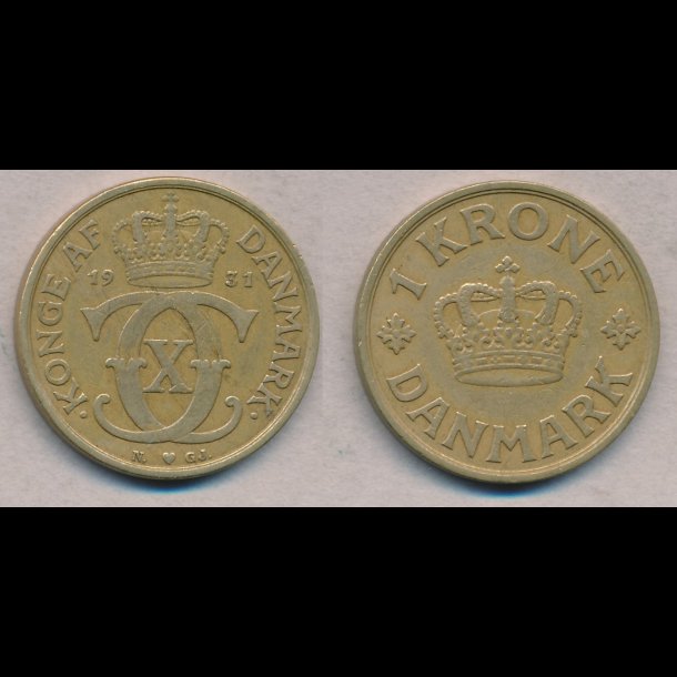 1931, Christian X, 1 krone, gul 1 krone,