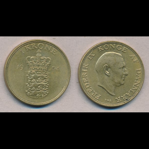 1954, Frederik IX, 1 krone, 1+, Gule 1 kroner samlerforum