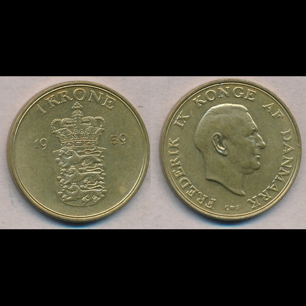 1959, Frederik IX, 1 krone, 1+,