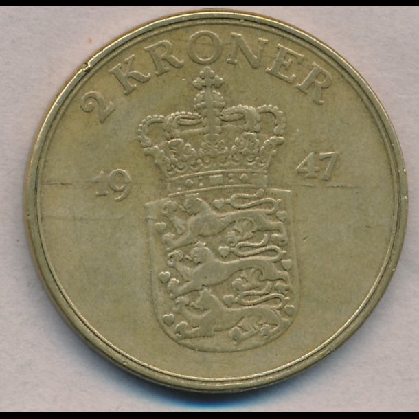 1947, Frederik IX, 2 kroner, 1+, NEDSAT fra 25,-kr,