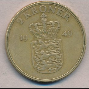 1949, Frederik IX, 2 kroner, 1+,